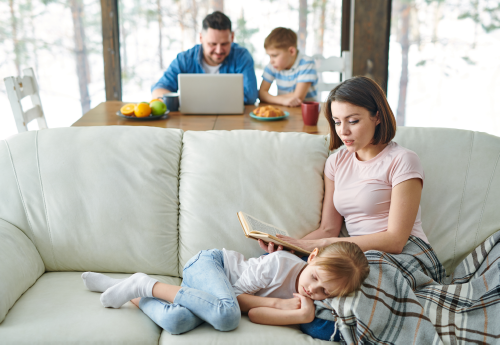 family sitting at home