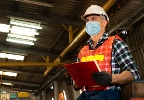 construction worker wearing a mask